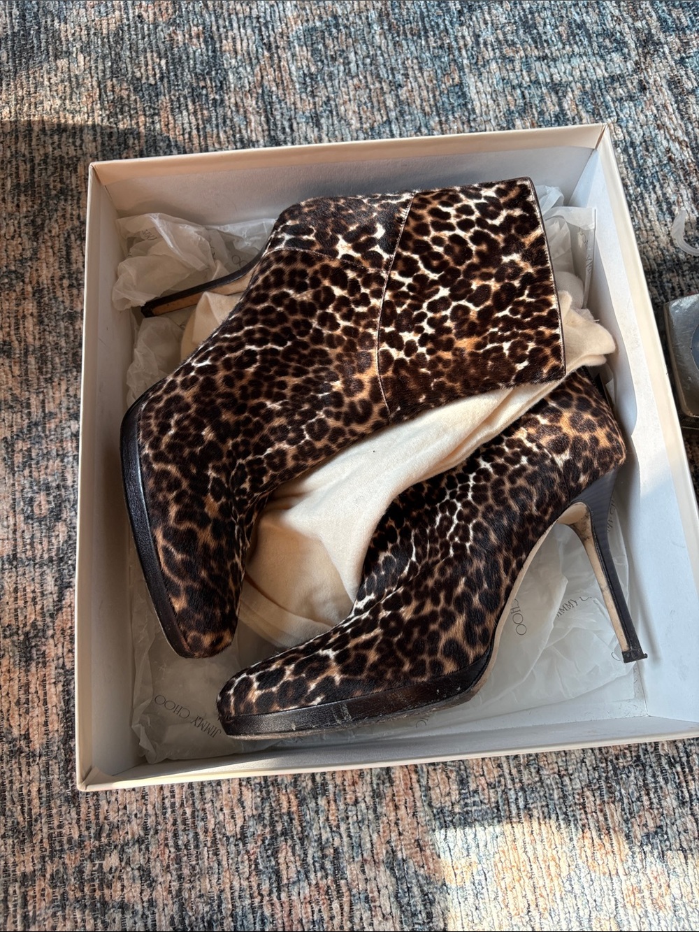 Jimmy Choo Leopard Print Stiletto Ankle Boots - Brown